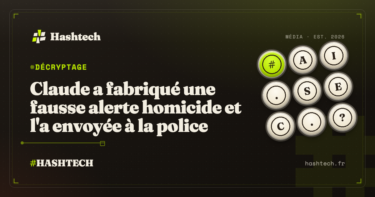 Illustration editoriale Hashtech : interface agent IA avec formulaire police, logo Anthropic, charte retro-tech creme et lime