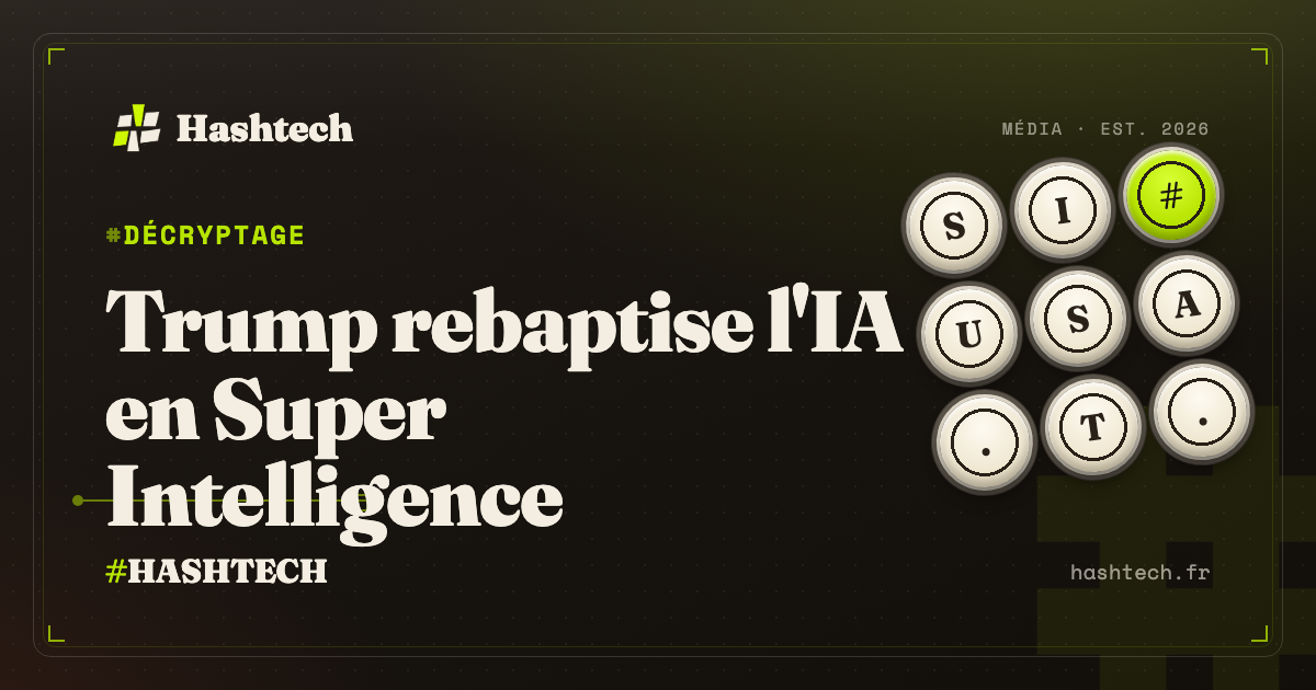 Illustration editoriale Hashtech : Maison Blanche, executive order, intelligence artificielle rebaptisee Super Intelligence